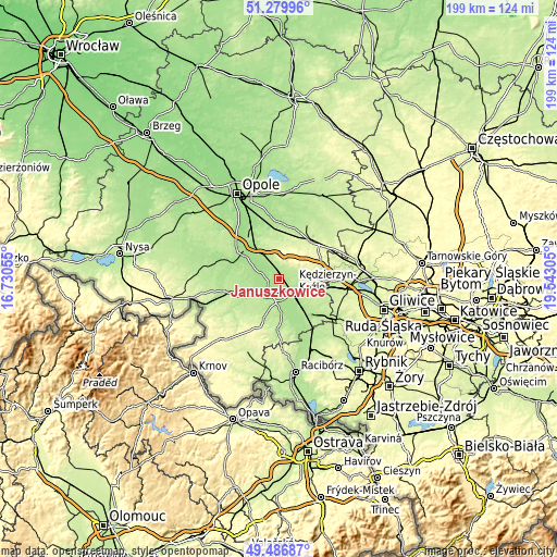 Topographic map of Januszkowice
