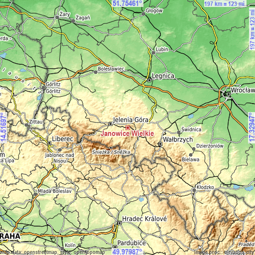 Topographic map of Janowice Wielkie