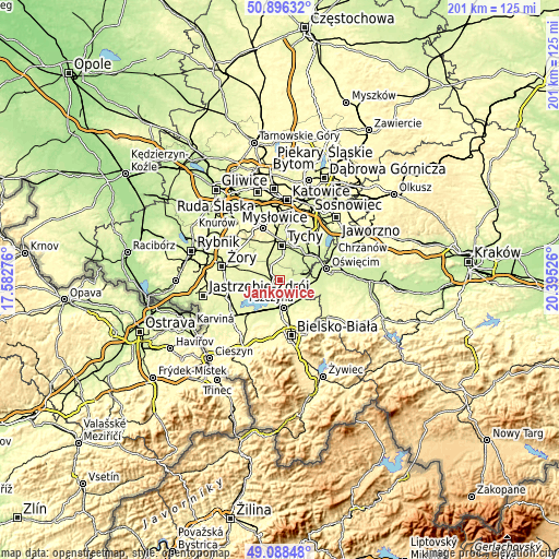 Topographic map of Jankowice