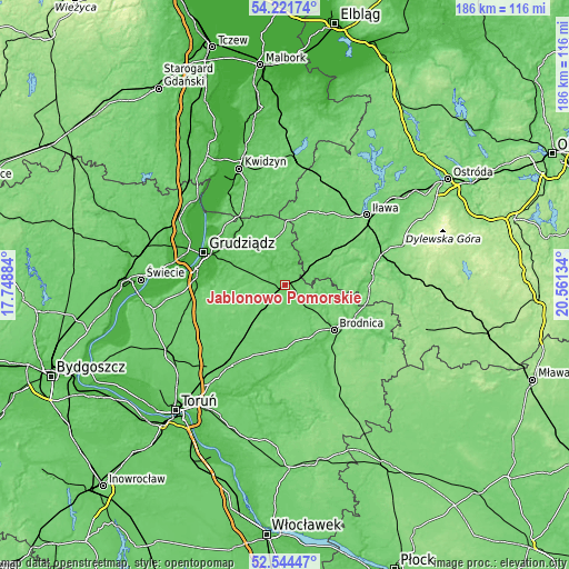 Topographic map of Jabłonowo Pomorskie