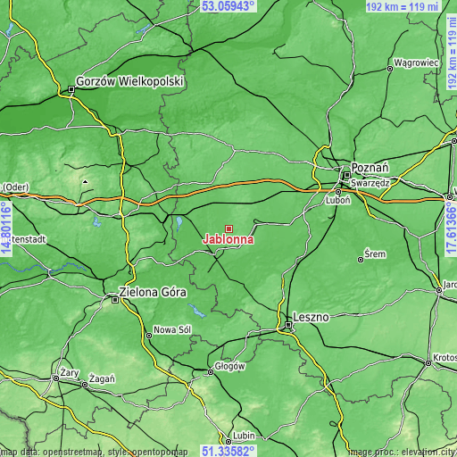 Topographic map of Jabłonna