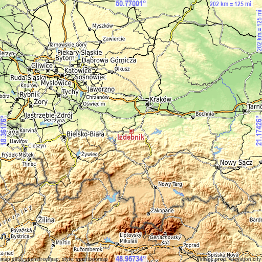Topographic map of Izdebnik