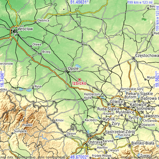 Topographic map of Izbicko