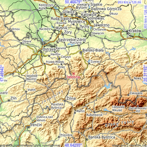 Topographic map of Istebna