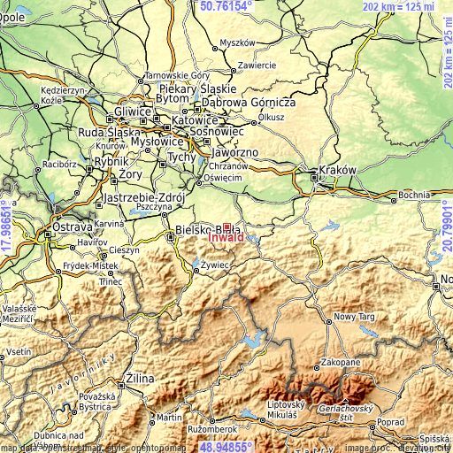 Topographic map of Inwałd