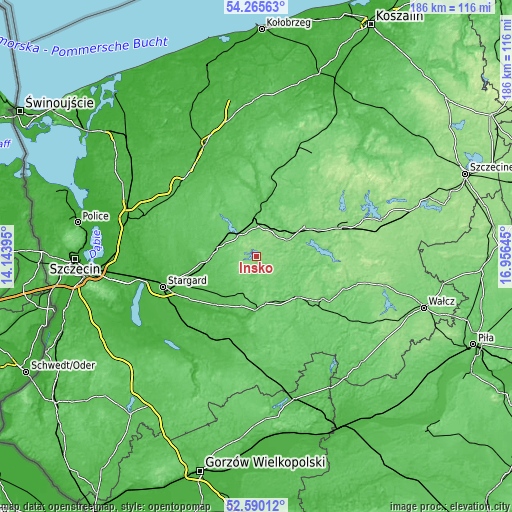 Topographic map of Ińsko