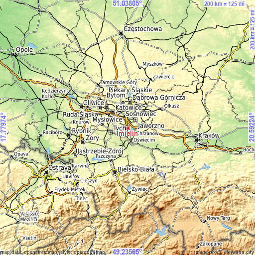 Topographic map of Imielin