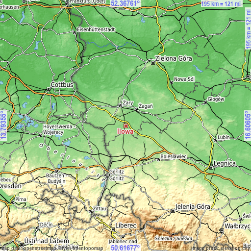 Topographic map of Iłowa