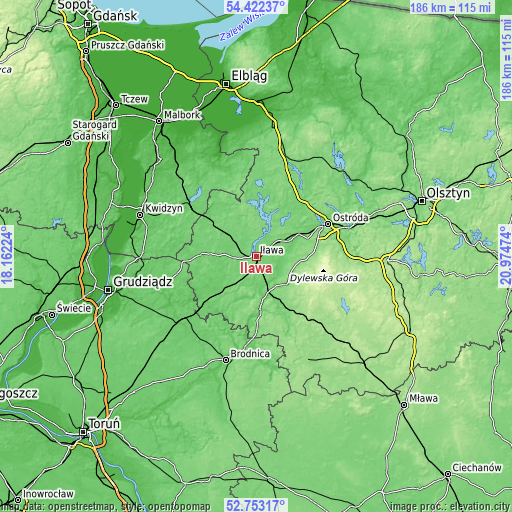 Topographic map of Iława