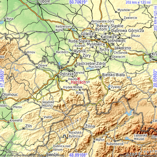 Topographic map of Hażlach