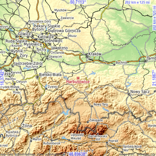 Topographic map of Harbutowice