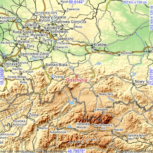 Topographic map of Grzechynia