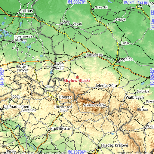 Topographic map of Gryfów Śląski