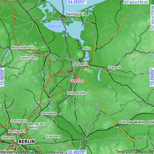 Topographic map of Gryfino