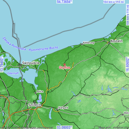 Topographic map of Gryfice