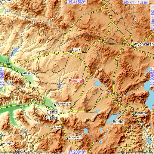 Topographic map of Karahallı