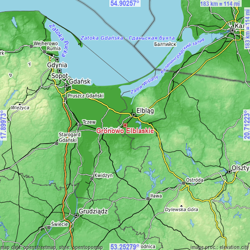 Topographic map of Gronowo Elbląskie