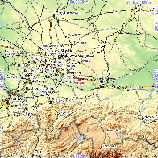 Topographic map of Grojec