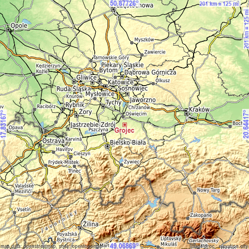 Topographic map of Grojec