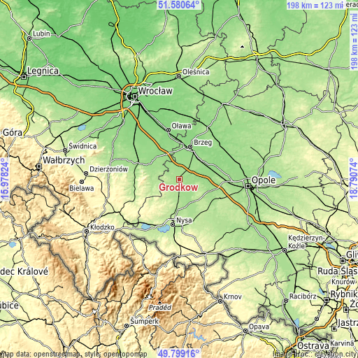 Topographic map of Grodków