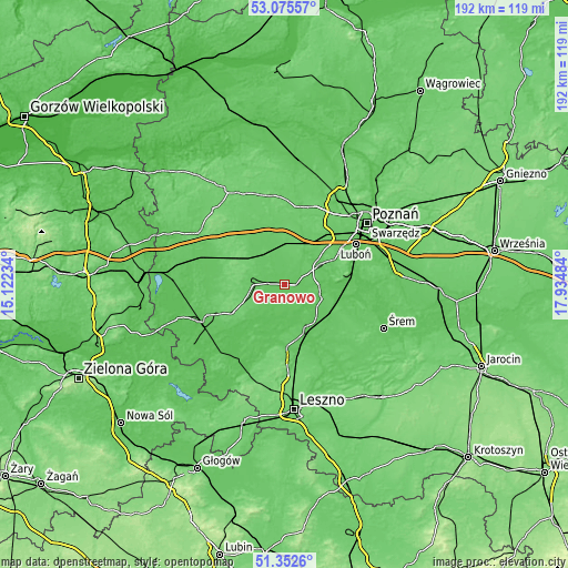 Topographic map of Granowo