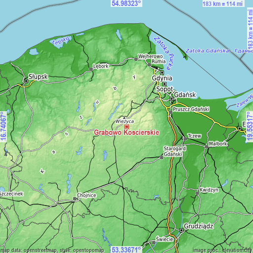 Topographic map of Grabowo Kościerskie