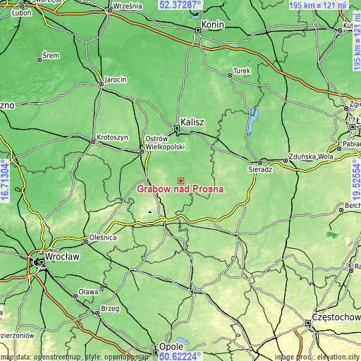 Topographic map of Grabów nad Prosną