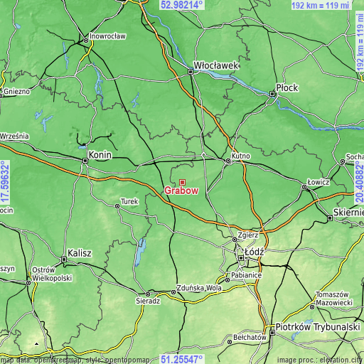 Topographic map of Grabów