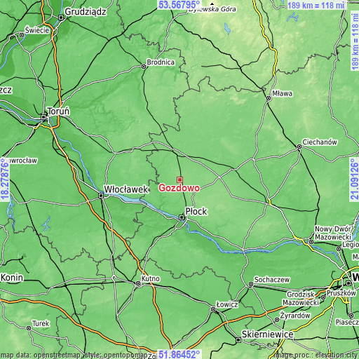 Topographic map of Gozdowo