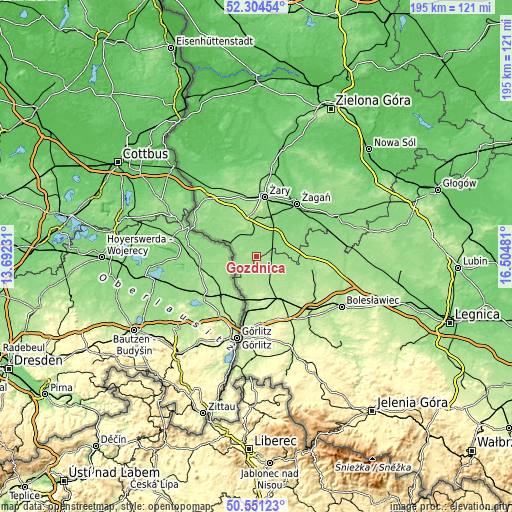 Topographic map of Gozdnica