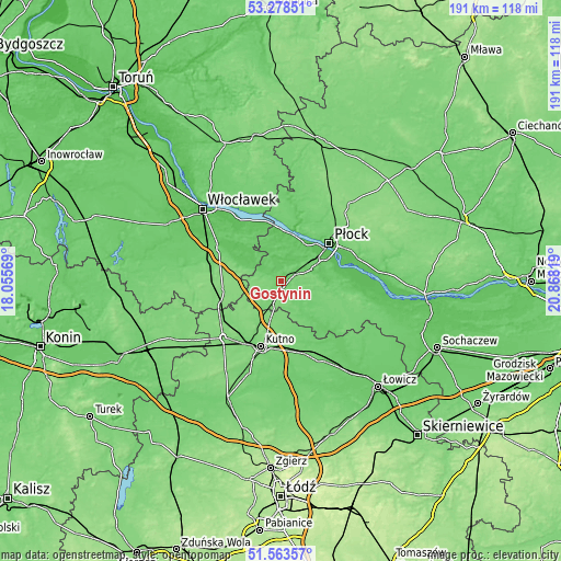 Topographic map of Gostynin