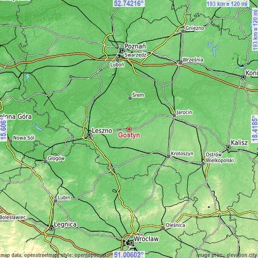 Topographic map of Gostyń