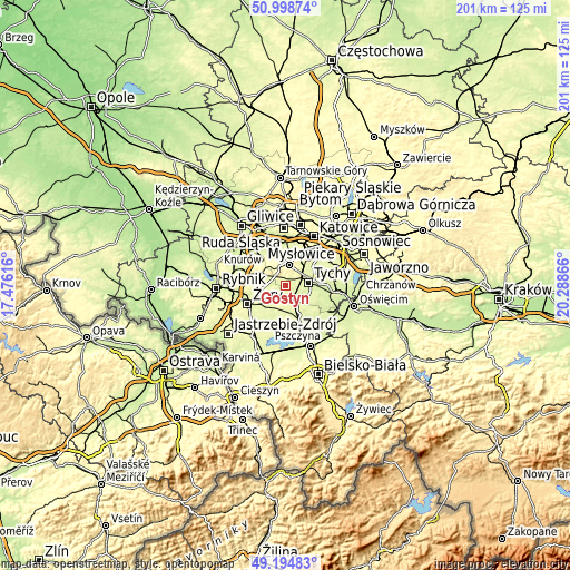 Topographic map of Gostyń