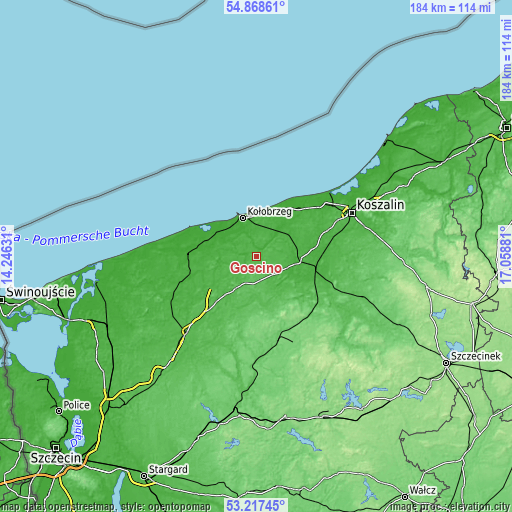 Topographic map of Gościno