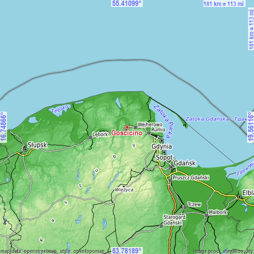 Topographic map of Gościcino