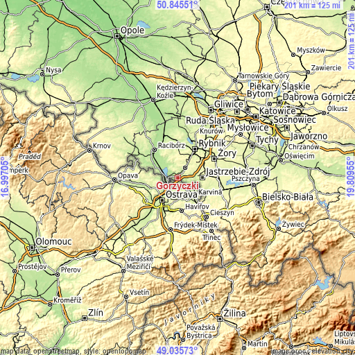 Topographic map of Gorzyczki