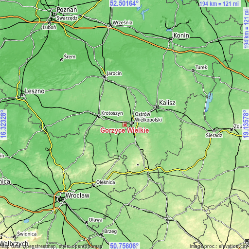 Topographic map of Gorzyce Wielkie