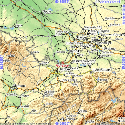 Topographic map of Gorzyce