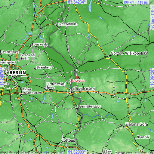 Topographic map of Górzyca