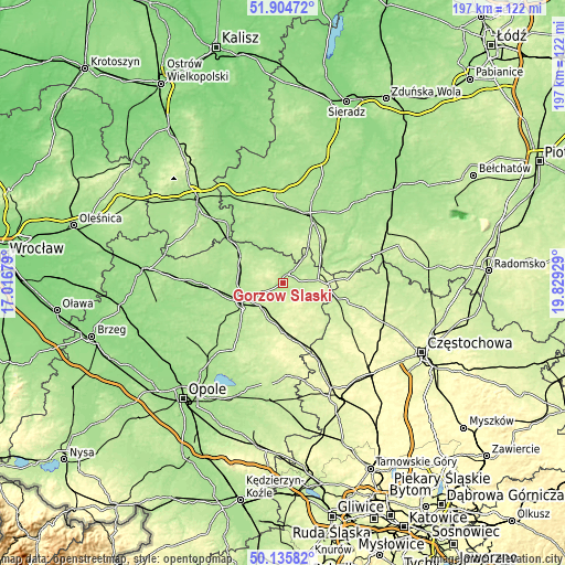 Topographic map of Gorzów Śląski