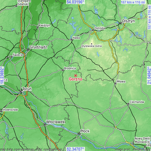 Topographic map of Górzno