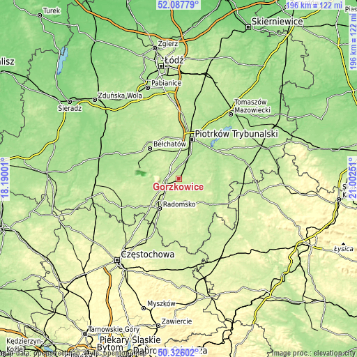 Topographic map of Gorzkowice
