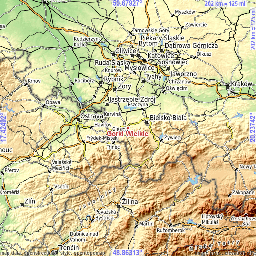 Topographic map of Górki Wielkie