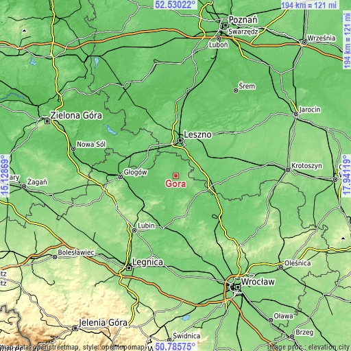 Topographic map of Góra