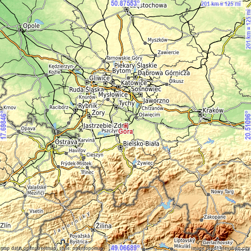 Topographic map of Góra