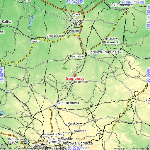 Topographic map of Gomunice