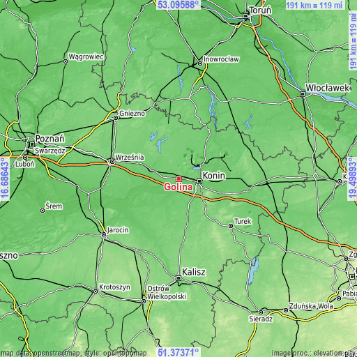 Topographic map of Golina