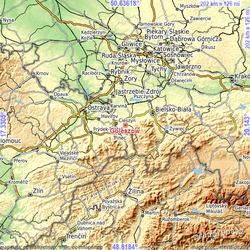 Topographic map of Goleszów