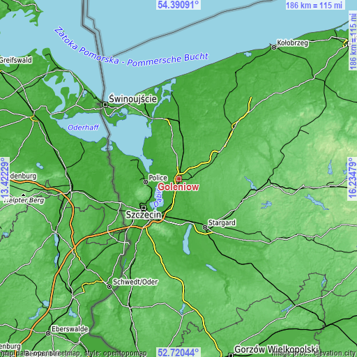 Topographic map of Goleniów