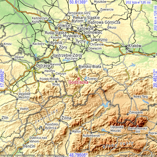 Topographic map of Godziszka